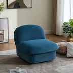 Swivel accent chair with velvet upholstery in teal, featuring a plush pumpkin-shaped design and 360-degree metal base for living room comfort.