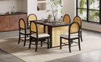 TREXM 7-Piece Farmhouse Dining Table Set for 6 - 59.8' Rectangular Dining Table with Distressed Oak Veneer and 6 Rattan Chairs, Rustic Kitchen Furniture for Dining Room(Espresso).