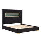Contemporary Style Black Color 1pc Queen Size Bed Upholstered Fabric Bedframe Bedroom Furniture 3D Fireplace HB.