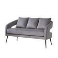 Modern Upholstered Velvet Open Back Loveseat Settee with 3 Pillows, Small Comfy Sofa 2-Seater, Metal Legs, Charcoal