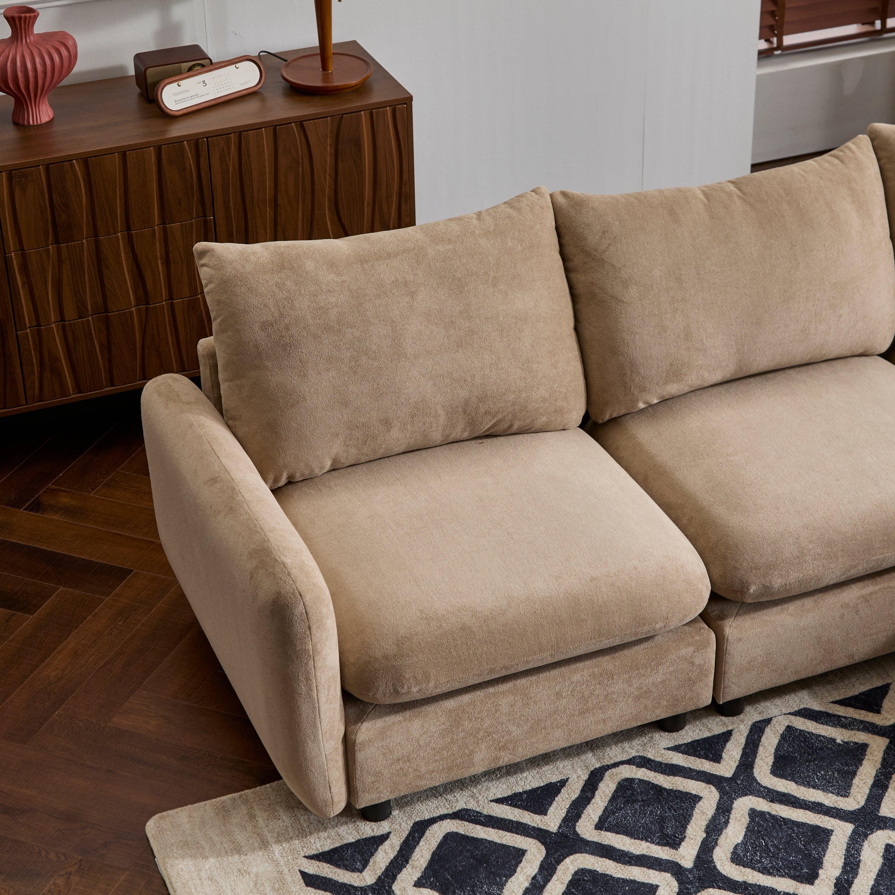 99 in. 4-Piece Modular Velvet Sectional Sofa with Ottoman.