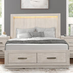 3pc King Size Bed Set with LED Nightstands - Light Grey.