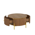 Modern Round Coffee Table with Storage Drawers.