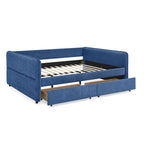 Blue Boucle Queen Daybed with Drawers and Eucalyptus Wood Frame