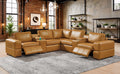 Ginger Leather Match 5-Seater Sectional with Dual Recliner Seats