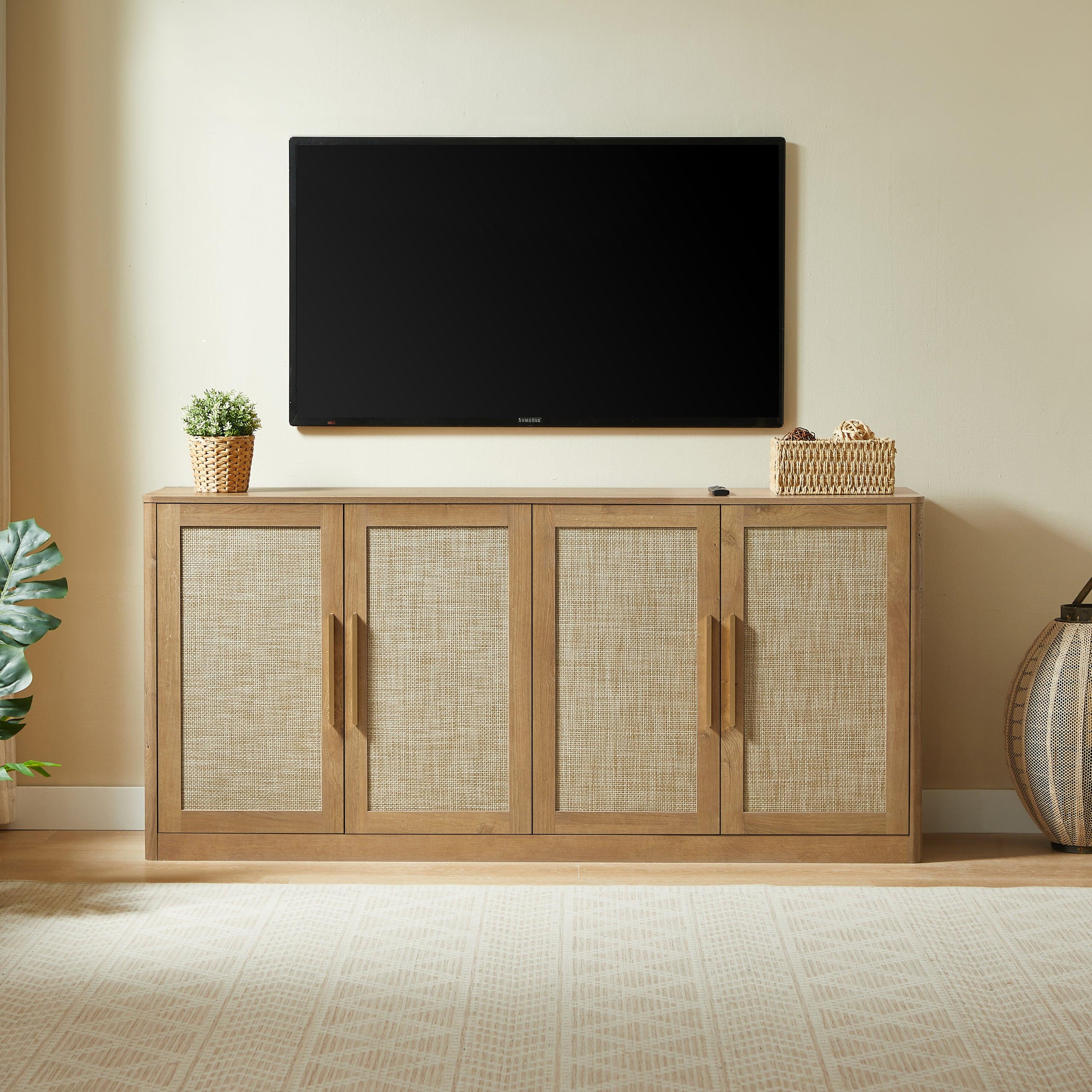 67' Rattan Buffet Cabinet - Boho Style Sideboard Storage.