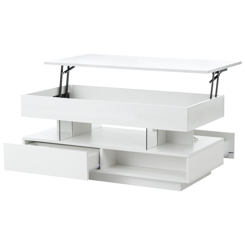 39.3' Lift Top Coffee Table with Hidden Compartment, 2 Storage Drawers and Ajustable LED Lights,Modern Multifunction Coffee Tables for Living Room, Bedroom,Office