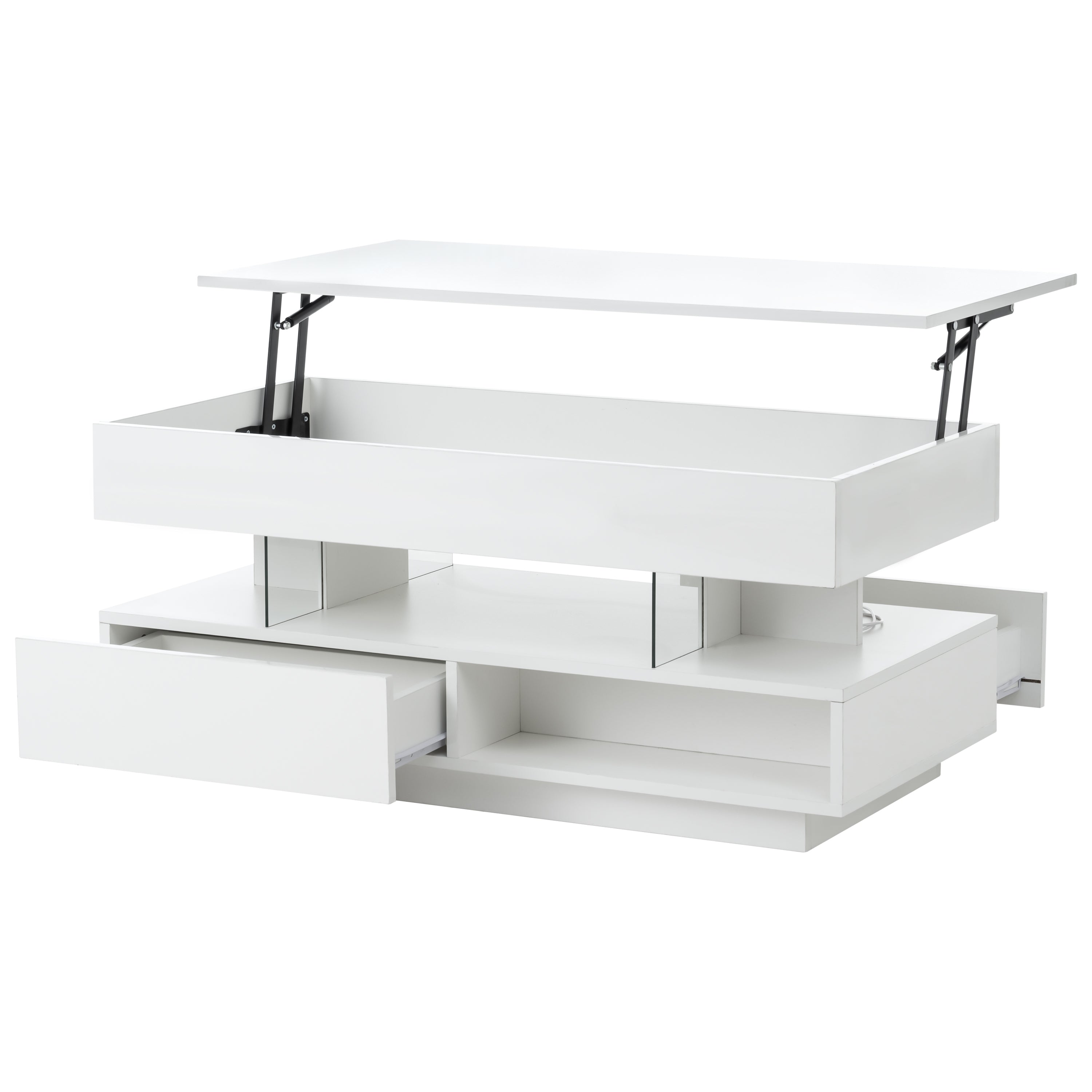 39.3' Lift Top Coffee Table with Hidden Compartment, 2 Storage Drawers and Ajustable LED Lights,Modern Multifunction Coffee Tables for Living Room, Bedroom,Office
