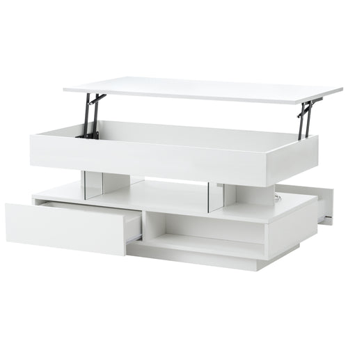 39.3' Lift Top Coffee Table with Hidden Compartment, 2 Storage Drawers and Ajustable LED Lights,Modern Multifunction Coffee Tables for Living Room, Bedroom,Office