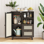 Rattan Buffet Cabinet with Drawers for Living Room & Kitchen.