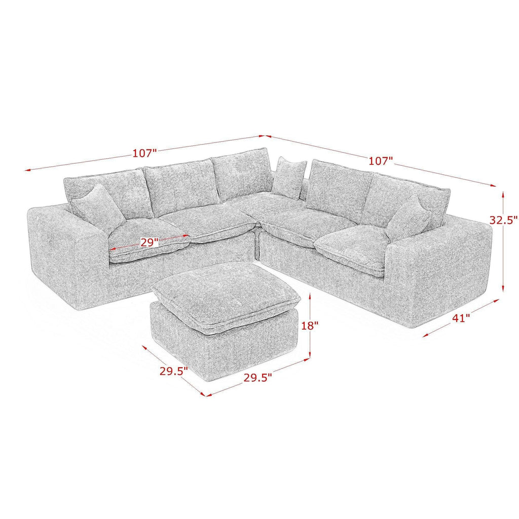 Modern Boucle L-shaped Sectional Sofa with Ottoman.