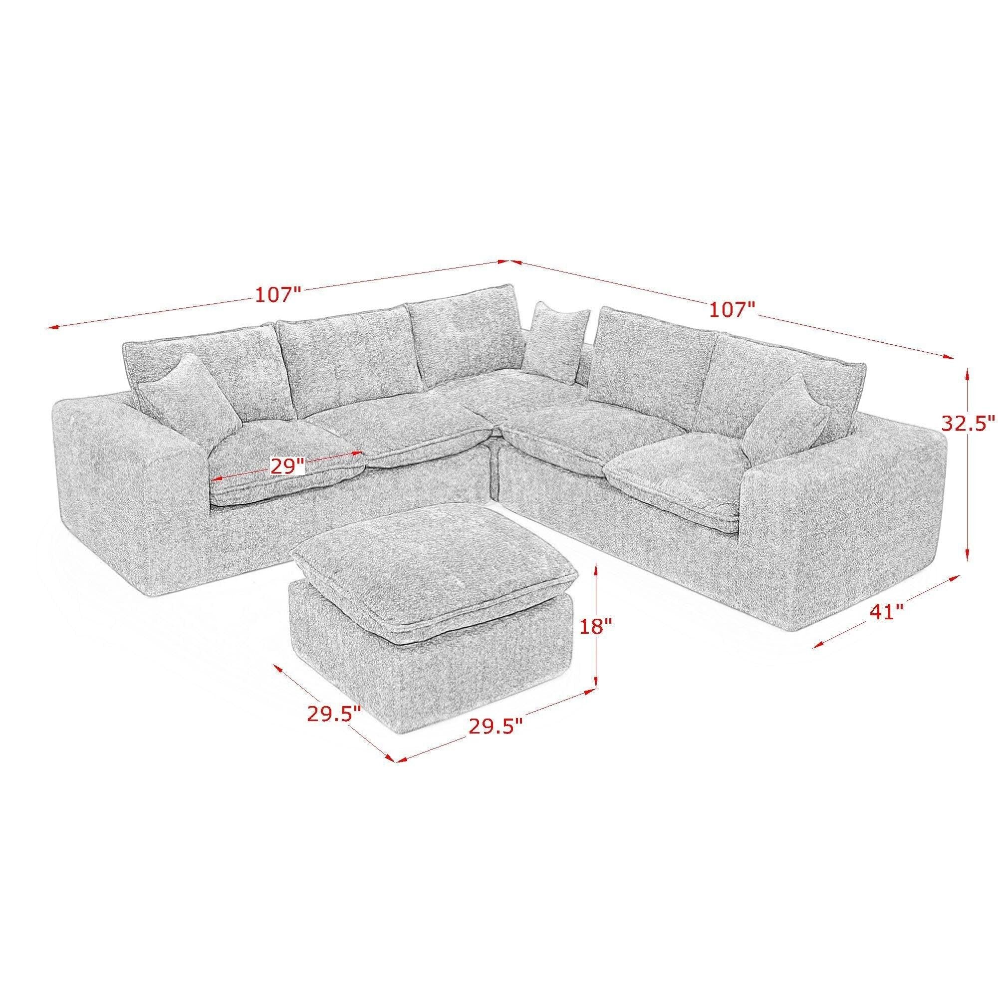 Modern Boucle L-shaped Sectional Sofa with Ottoman.