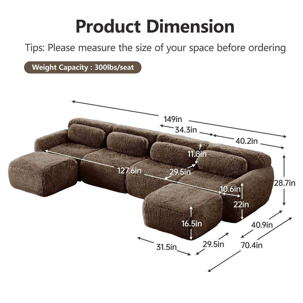 Modular Anti-Slip U-Shaped Boneless Sofa.
