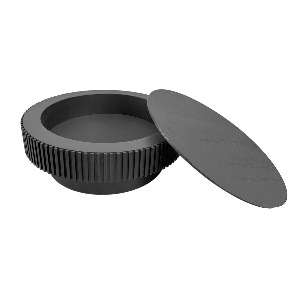 39.37'' Round Coffee Table with Storage Solid Wood Veneered Modern Coffee Table Accent Tea Table for Living Room, Bedroom, Apartment or Office, Black.