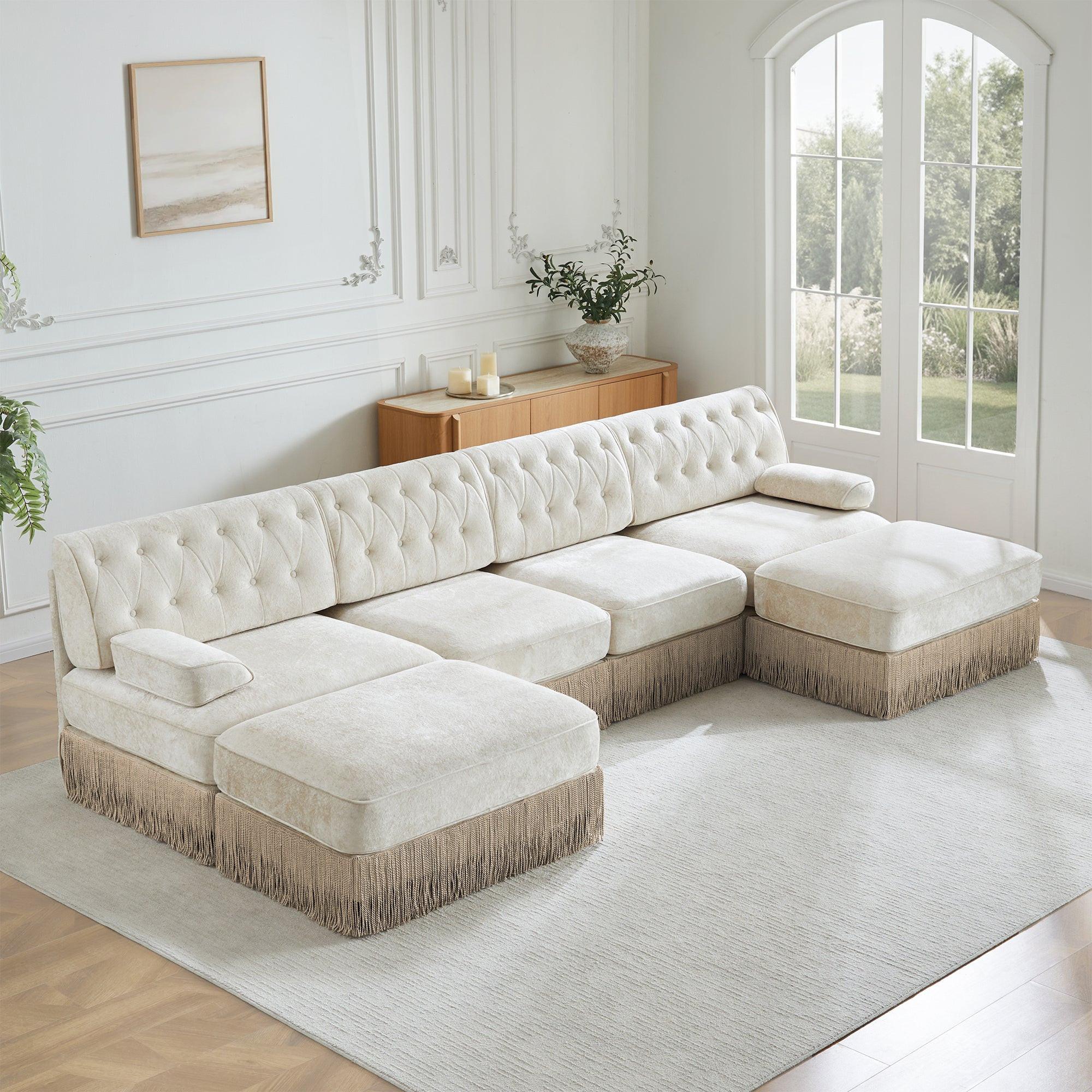 4-Seater Modular Sectional Sofa with 2 Ottomans.