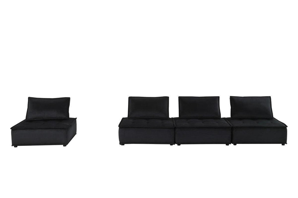 Aveline Black Velvet 4-Seater Modular Sofa.