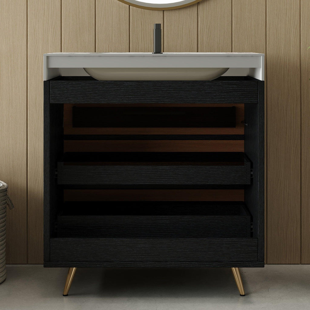 Modern Free-Standing Bathroom Vanity with Ceramic Sink.