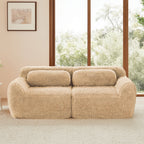 Front view of 2-seater modular sectional sofa with soft plush fabric and lumbar cushions, ideal for modern home decor.