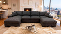 Charcoal Black 6-Seater Linen Sectional Sofa with Two Ottomans