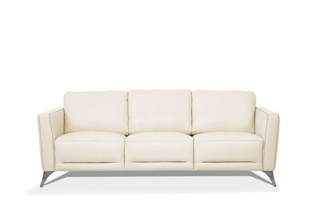 Malaga 83-Inch Cream Top Grain Leather Sofa with Chrome Legs