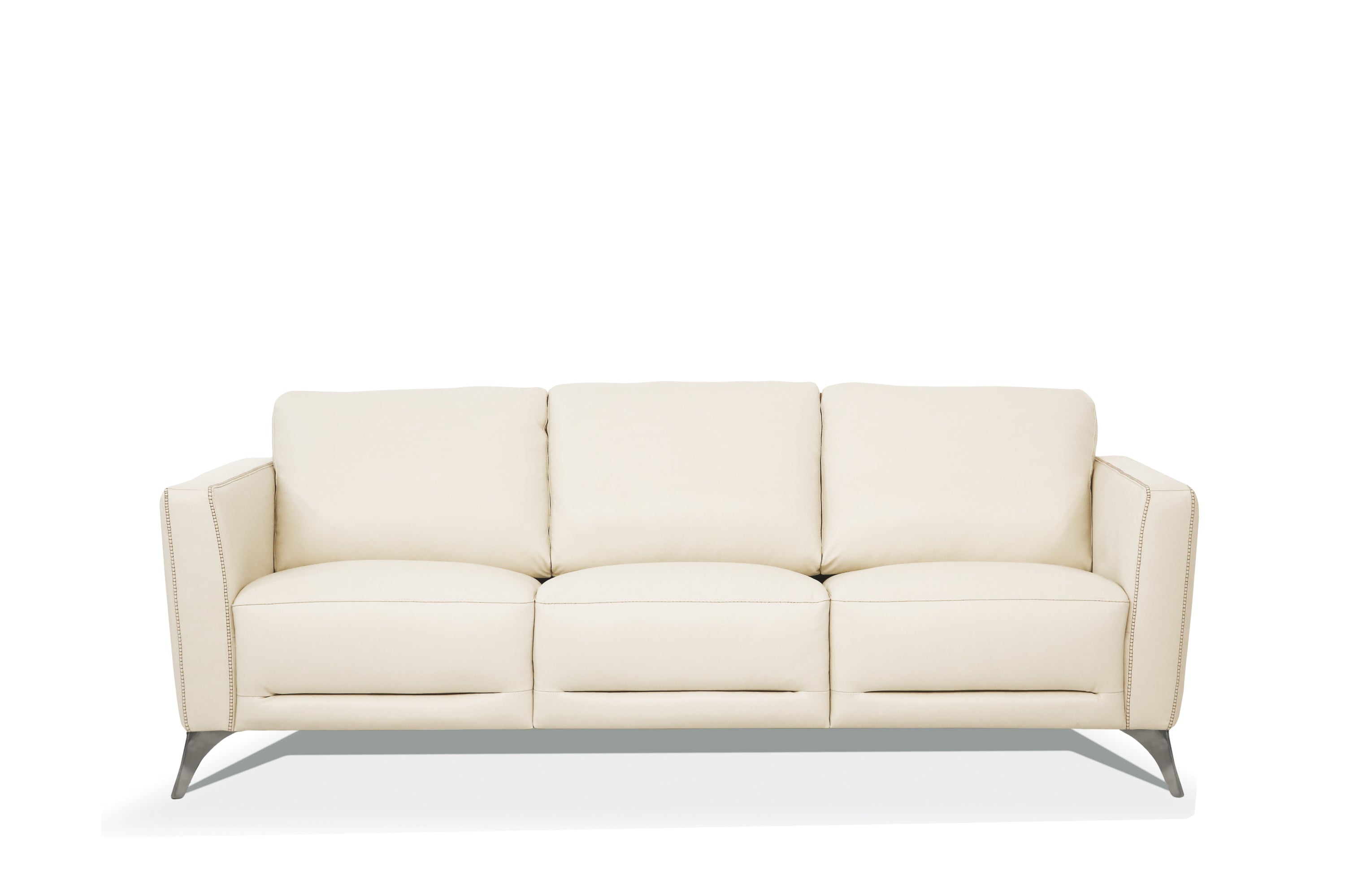 Malaga 83-Inch Cream Top Grain Leather Sofa with Chrome Legs