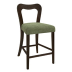 Set of 2 Rubberwood Counter Stools in Dark Brown and Green.