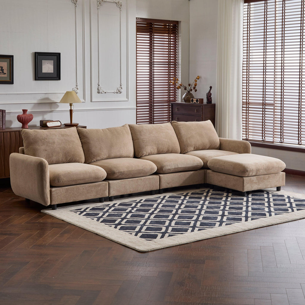 130 in. Oversize Modular Sectional Velvet Sofa with Ottoman.