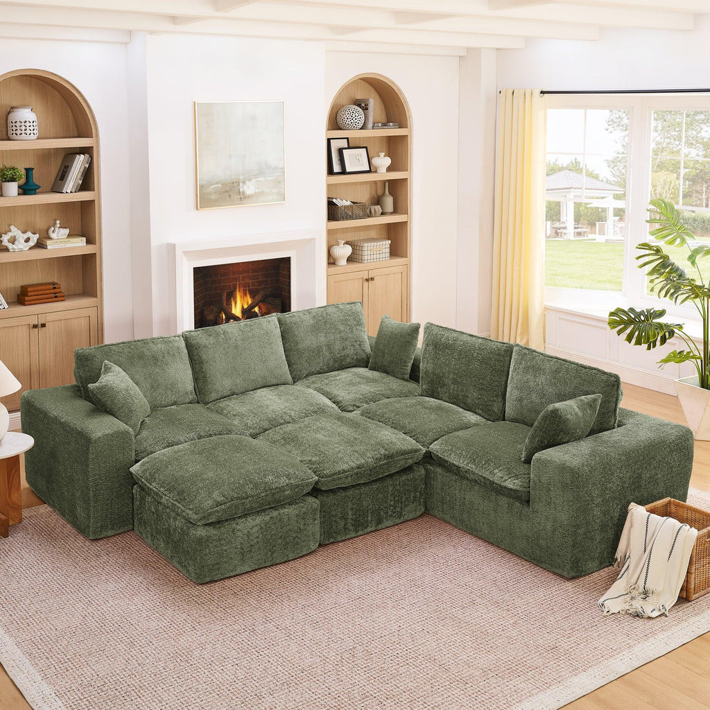 107'' Modern L-shaped Sectional Sofa with Ottomans.
