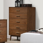 Walnut Chest of Drawers - 5-Drawer Solid Wood Storage.