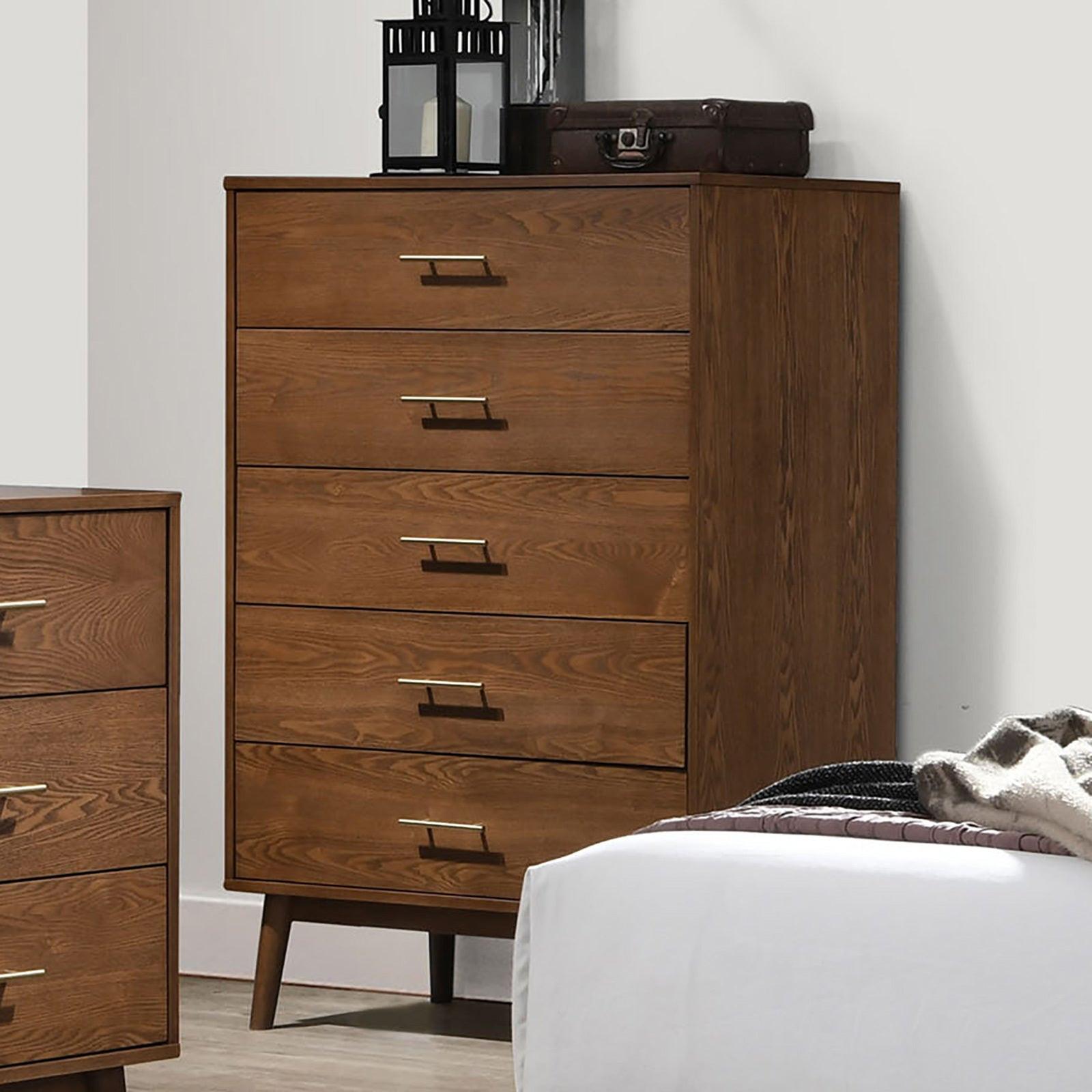 Walnut Chest of Drawers - 5-Drawer Solid Wood Storage.