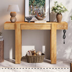 Rustic Wood Console Table with Outlet & Hidden Drawer.