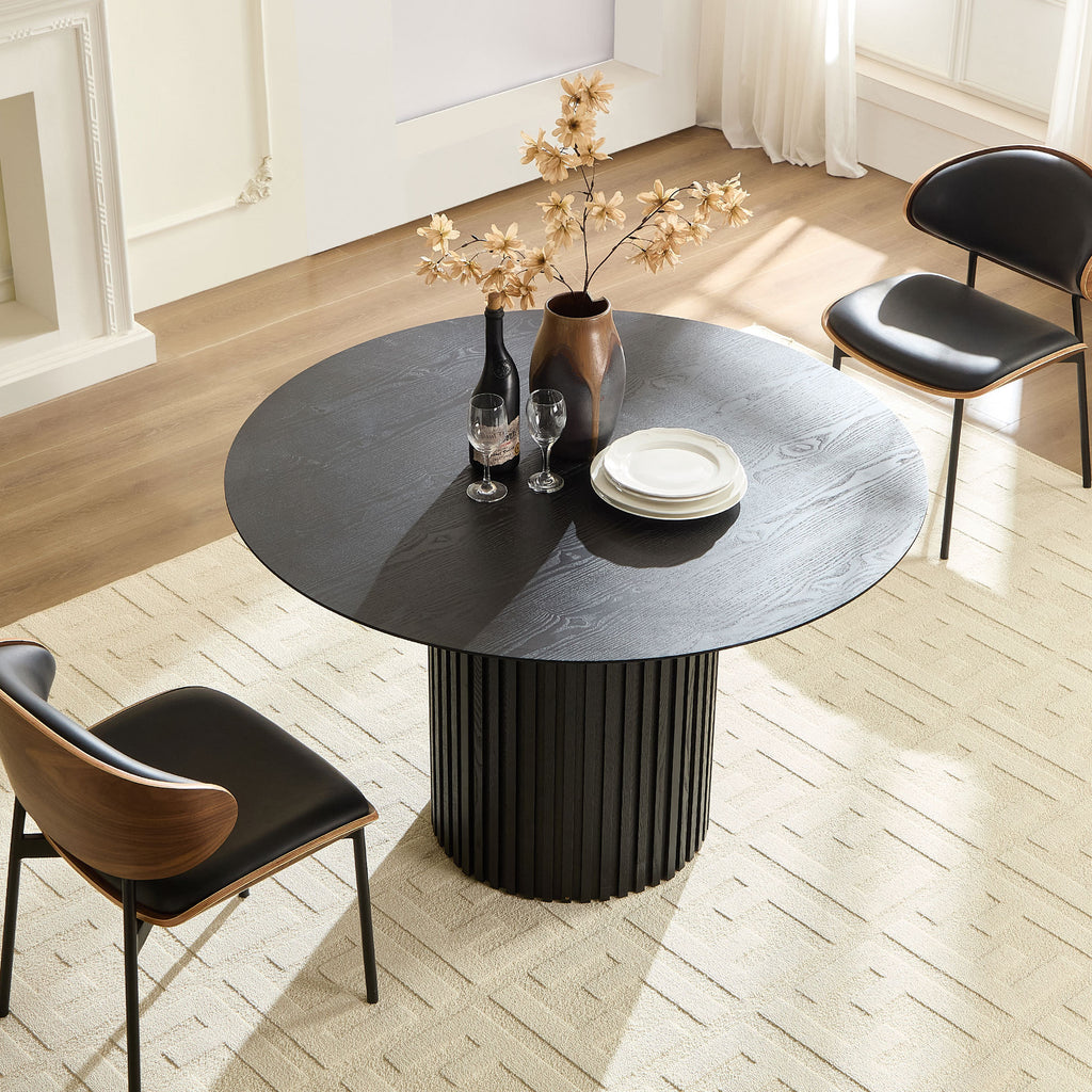 46.45 inch MDF Dining Table for Dining Room Round Dinner Tables Mid-Century Modern Table BLACK