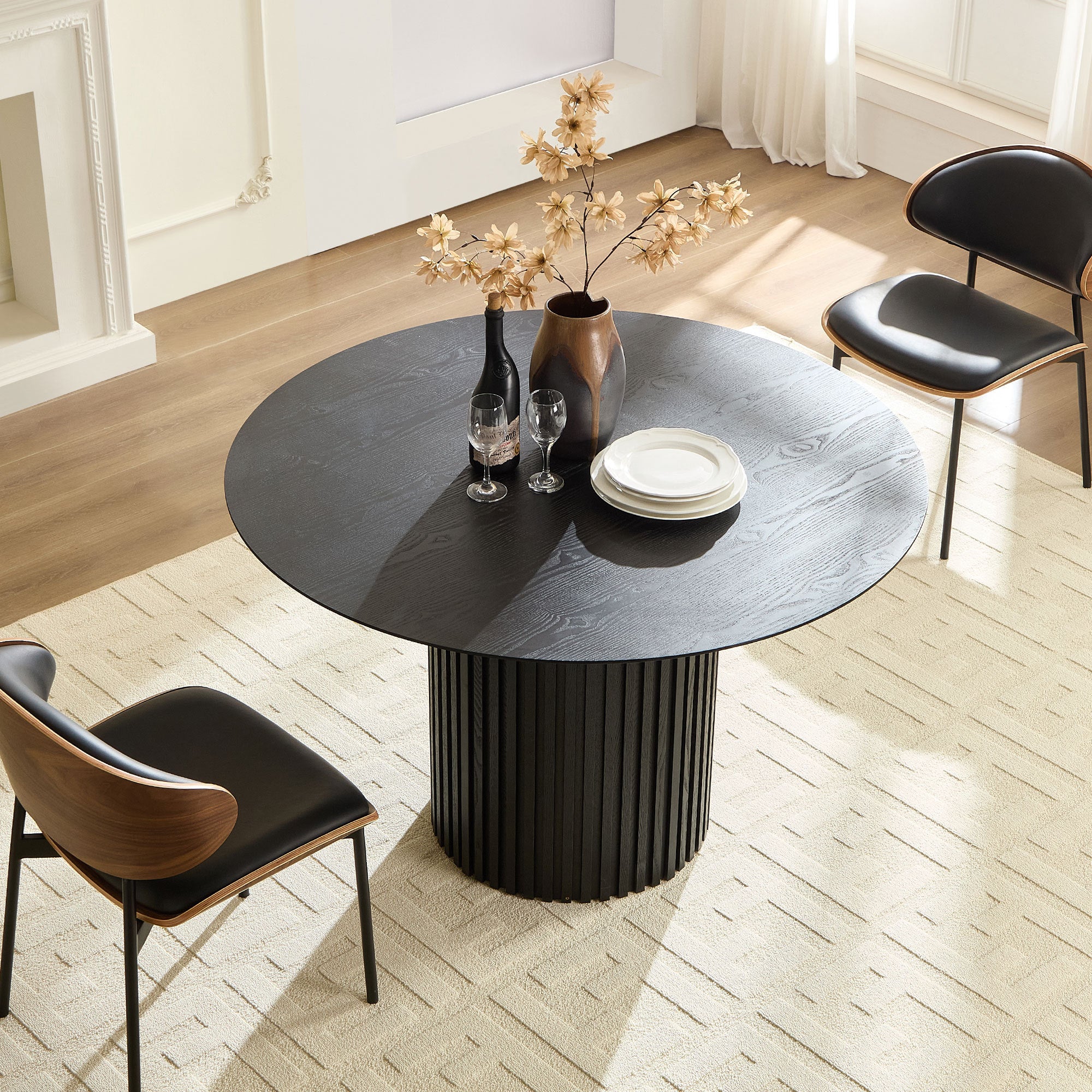 46.45 inch MDF Dining Table for Dining Room Round Dinner Tables Mid-Century Modern Table BLACK