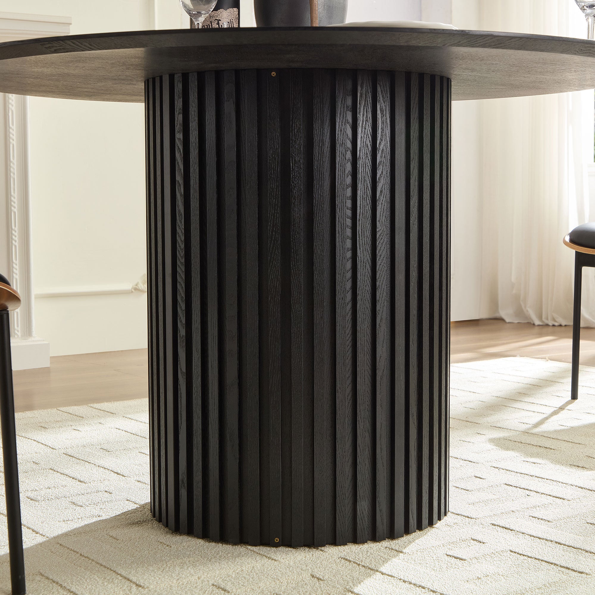 46.45 inch MDF Dining Table for Dining Room Round Dinner Tables Mid-Century Modern Table BLACK