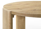 Close-up of Bowen Oak Finish Table edge showing the detailed wood texture and seamless joinery of the round tabletop.