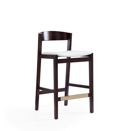 Klismos Wood Upholstered Counter Stool in Ivory