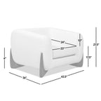 Dimension diagram of Alpine 44' Sherpa Arm Chair in ivory white boucle with labeled seat and overall measurements.
