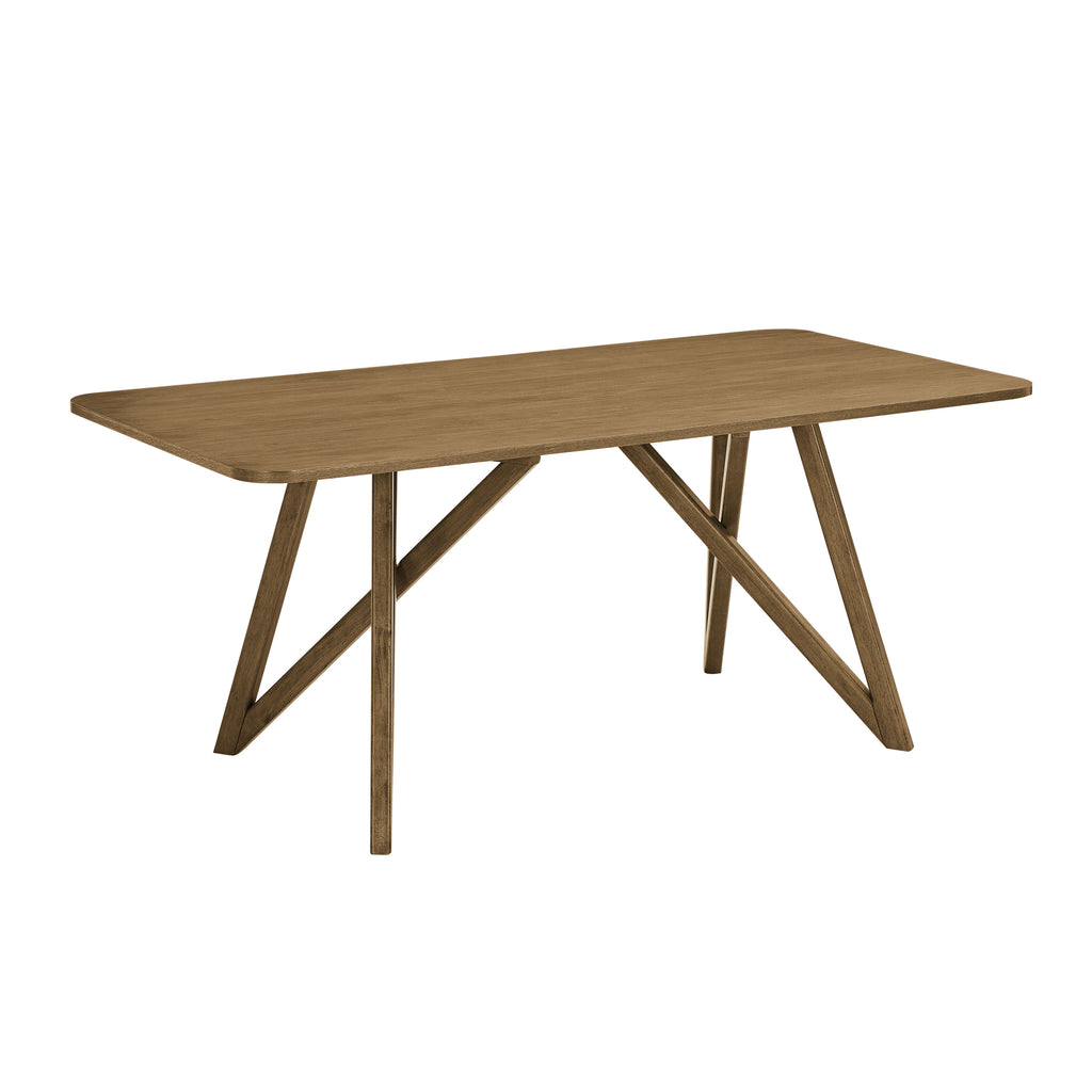 Darla Dining Table in Walnut Oak finish with 70' rectangular top and geometric cross base. Ideal centerpiece for modern dining spaces.