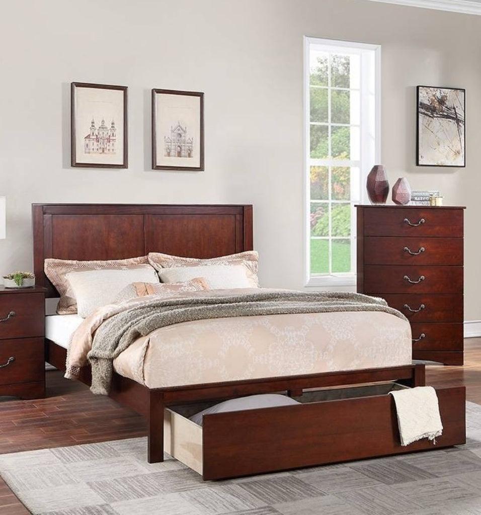 California King Bed with Two Panel Headboard and Drawer.