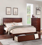 California King Bed with Two Panel Headboard and Drawer.