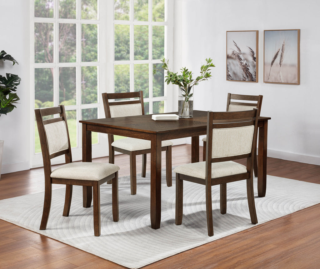 5pc Traditional Wooden Dining Set with Rectangular Table and Upholstered Chairs