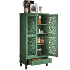 Antique Green Storage Cabinet - 55'' Tall w/ Drawer shown with both cabinet and drawer open, displaying ample storage for kitchen or home essentials.