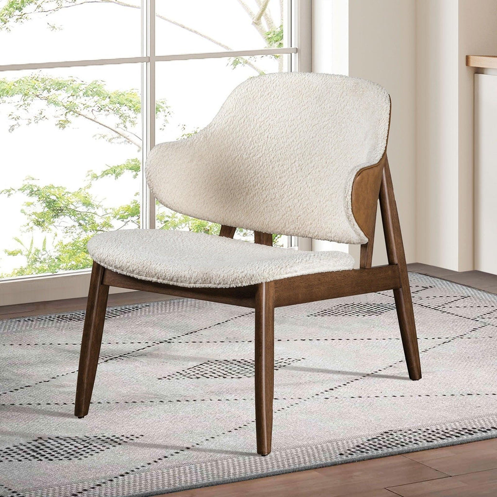 Mid-Century Modern Wingback Chair with Walnut Side Table.
