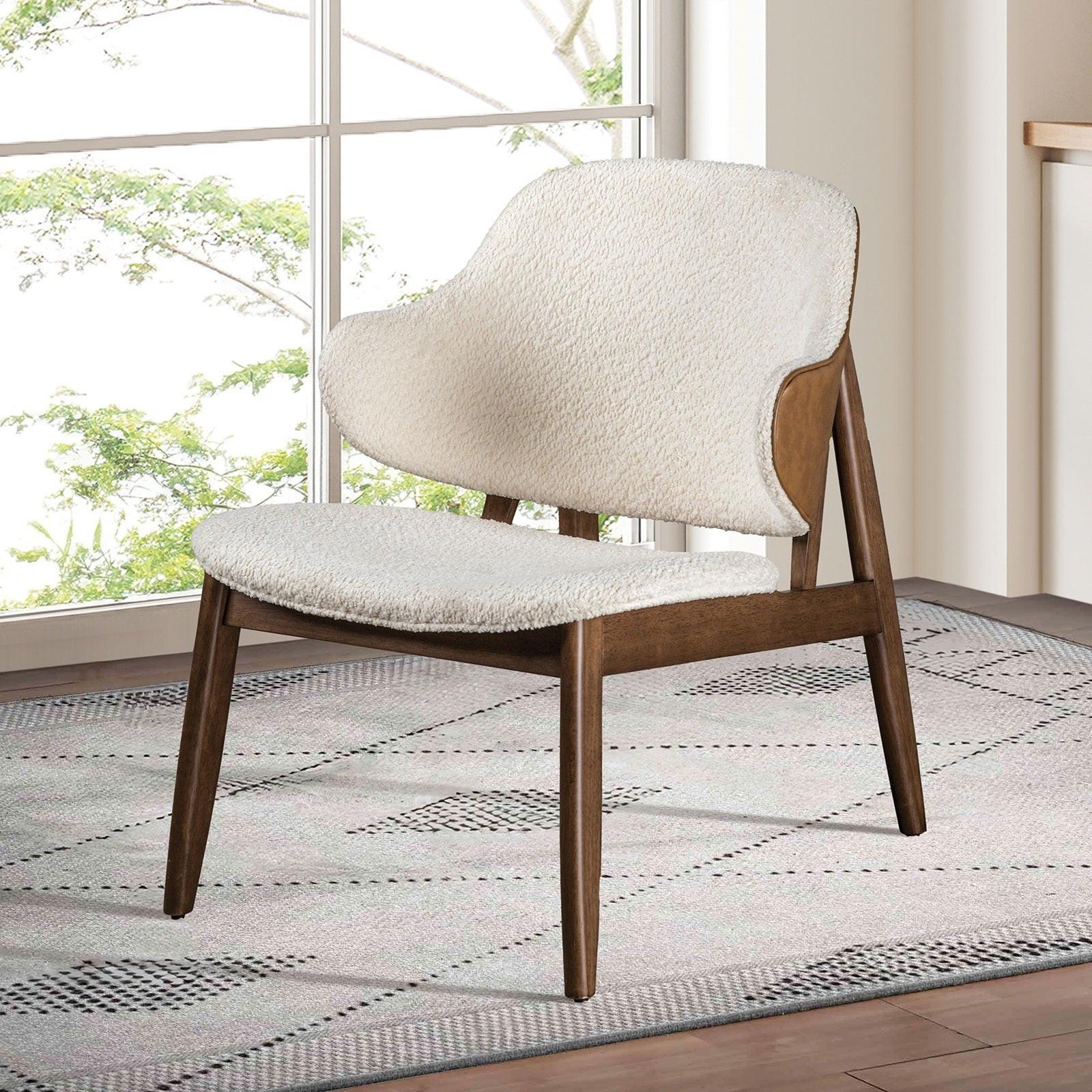 Mid-Century Modern Wingback Chair with Walnut Side Table.