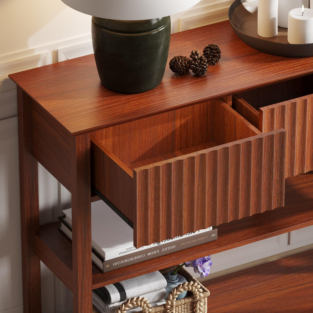 47″ Fluted MDF Console Table with Dual Drawers & Display Shelf , Stylish Entryway/Sofa Accent