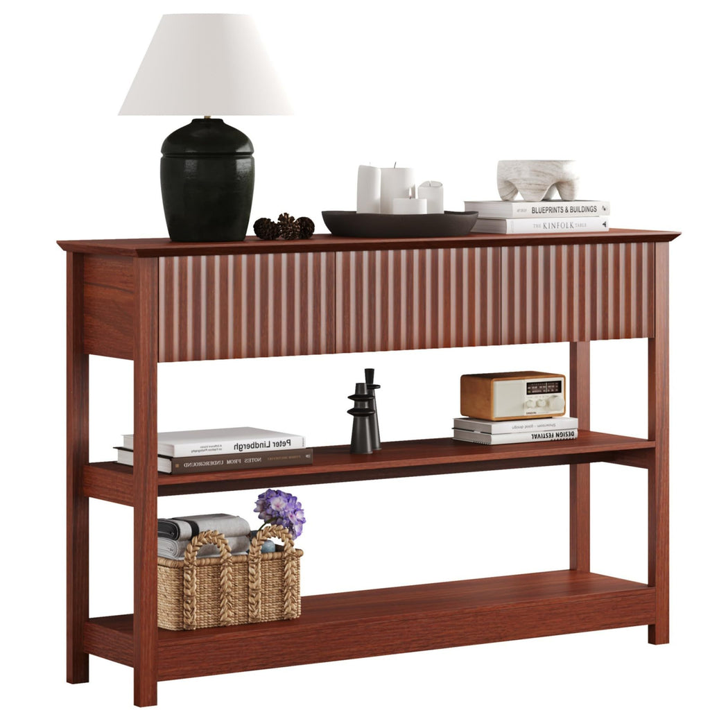 47″ Fluted MDF Console Table with Dual Drawers & Display Shelf , Stylish Entryway/Sofa Accent