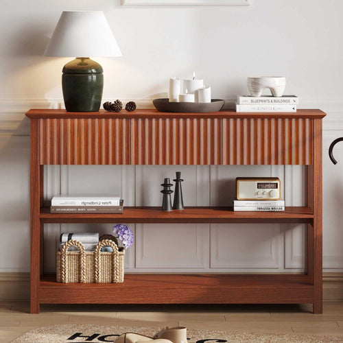 47″ Fluted MDF Console Table with Dual Drawers & Display Shelf , Stylish Entryway/Sofa Accent
