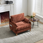 Compact Convertible Sofa Bed Recliner in orange chenille, styled as a chair with side pocket and pillows, perfect for modern living rooms.