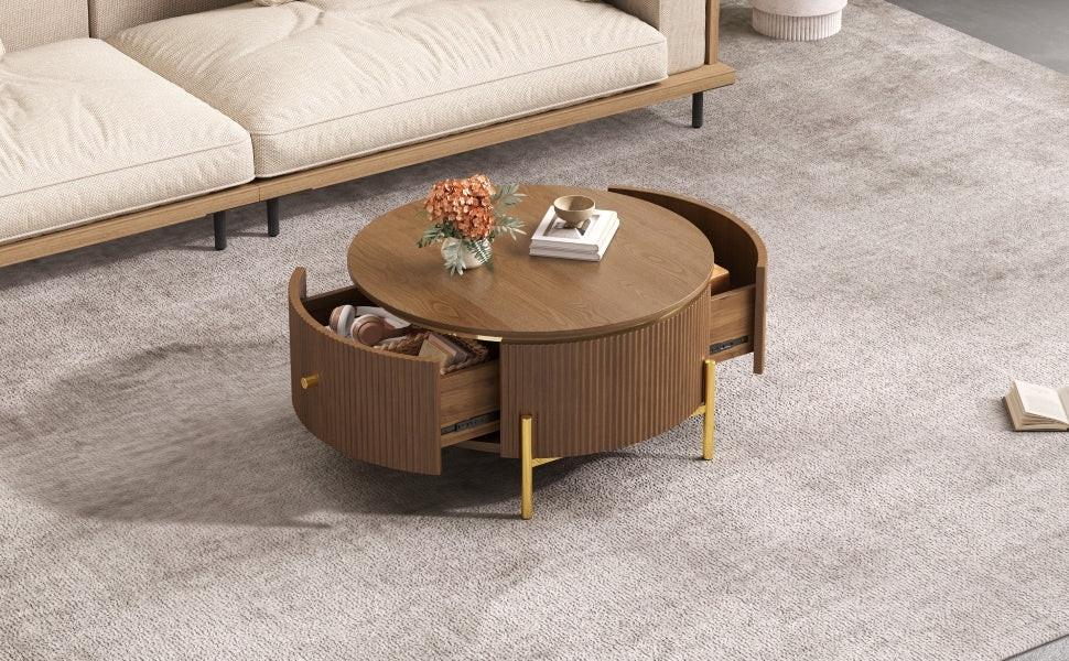 Modern Round Coffee Table with Storage Drawers.