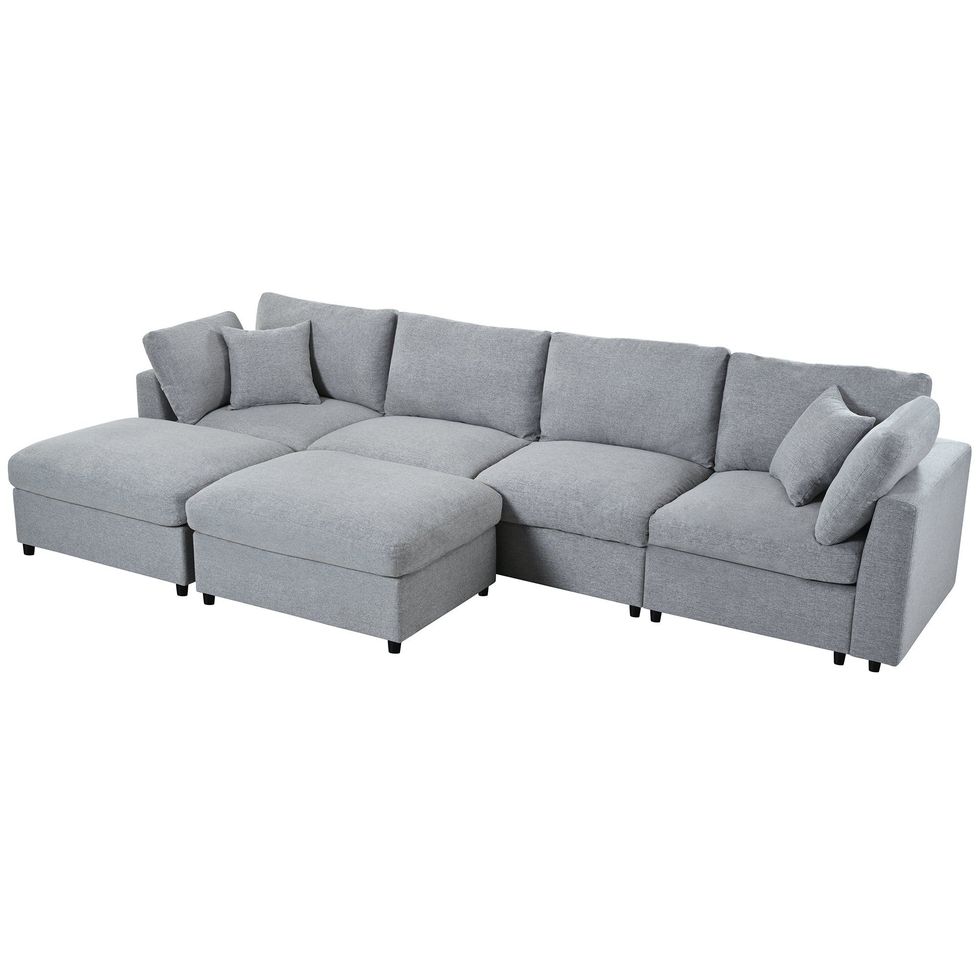 130' U-Shaped Sectional Sofa - Large & Versatile in L-shape layout with ottoman on the left, showcasing flexible arrangement options.